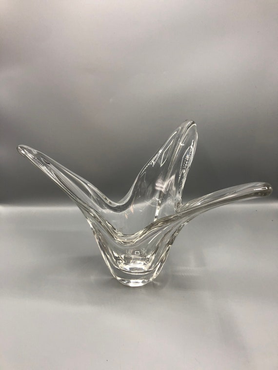 Signed "Vous Loudock" Mid-Century Sculptural Crystal Tulip Vase