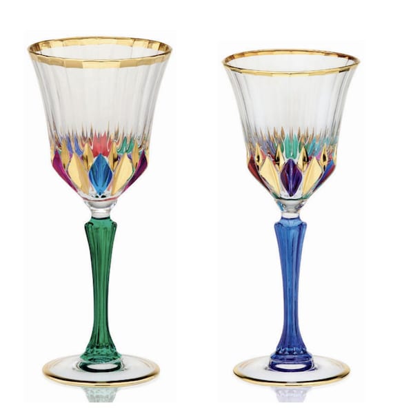 Murano Style Multi Color Goblets w. Gold trim by Zecchin (set of 4)
