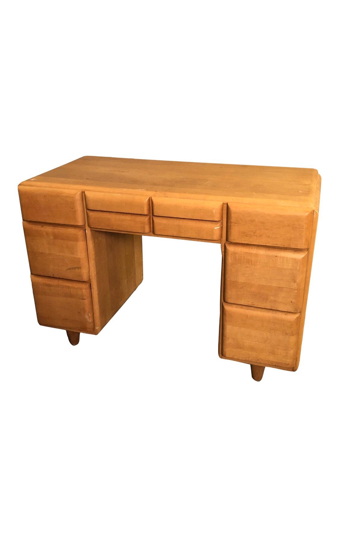 Haywood Wakefield Maple Executive Desk Featuring Seven Drawers