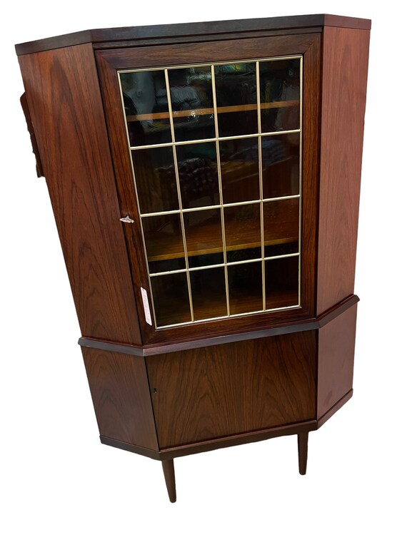 Mid Century Rosewood corner cabinet glass door