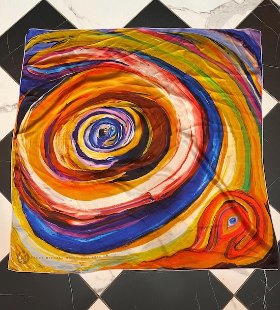 Bruce Mishell Handmade Custom Design 100% Mulberry Silk Scarf “Eye On You”