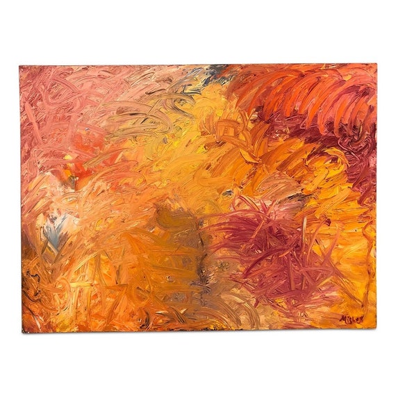 Original Contemporary abstract multicolored oil on canvas by "Bruce Mishell"  "My Only Sunshine" Signed.