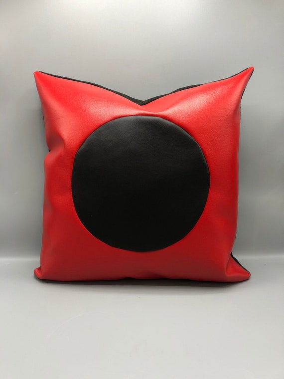 Handmade contemporary pillow black/red vinyl 18 x 18" inches