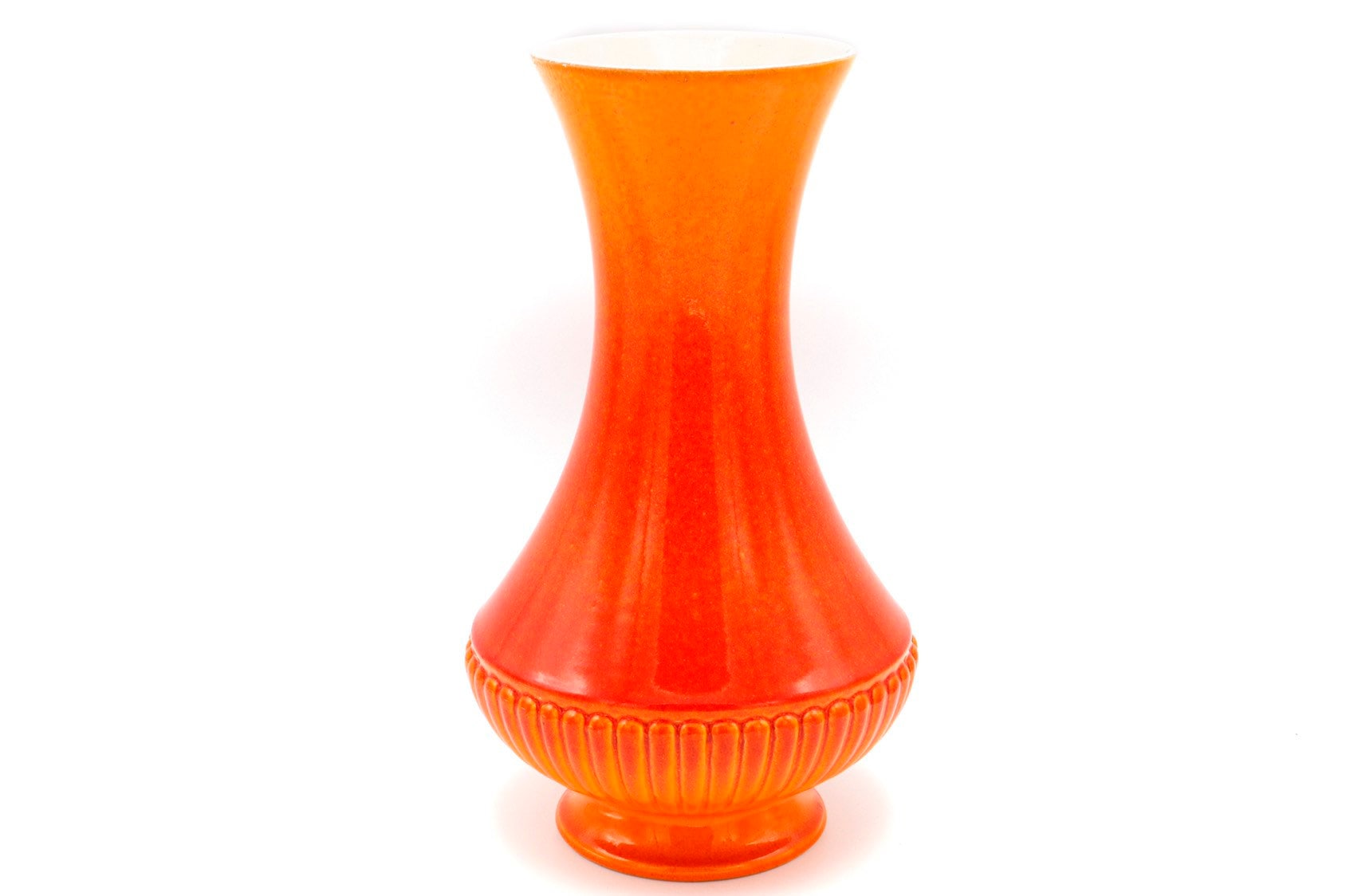 MidCentury handmade ceramic pottery tall orange vase