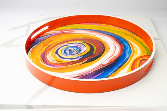 Stunning Unique Lacquer Tray Featured Painter/Artist "Bruce Mishell" Titled "Eye on You"