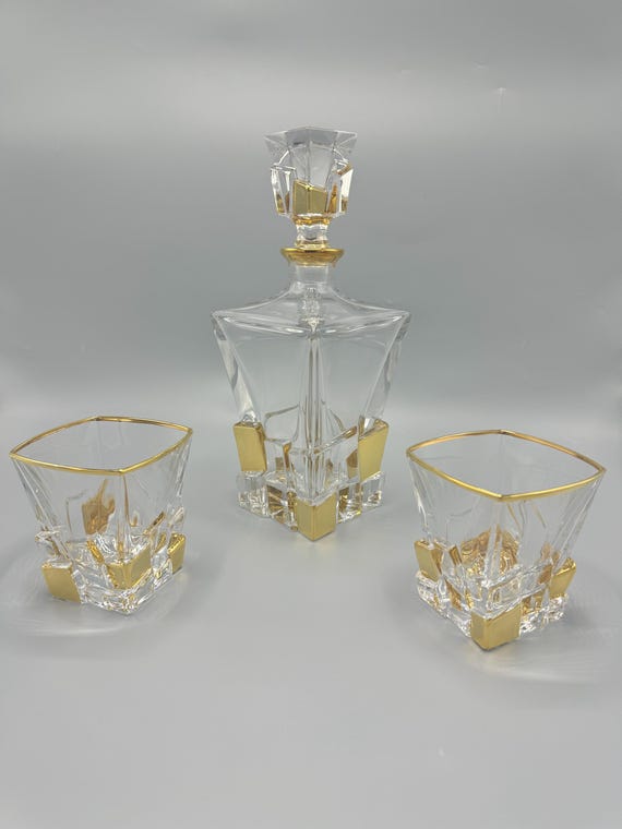 Murano Style Gold Glass Decanter and Glasses by Zecchin