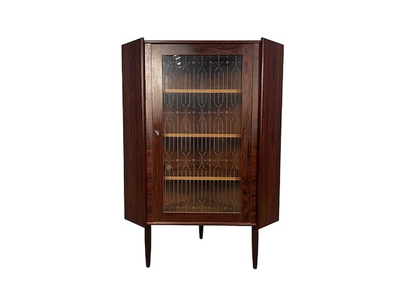 Mid Century Rosewood Corner unit with etched Glass door 1960s