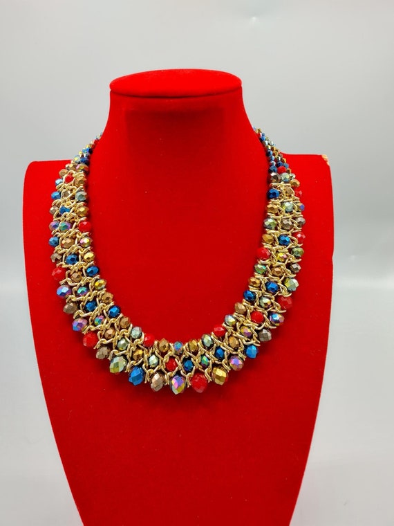 Vintage Multicolored Faceted Bead and Chain Weave 