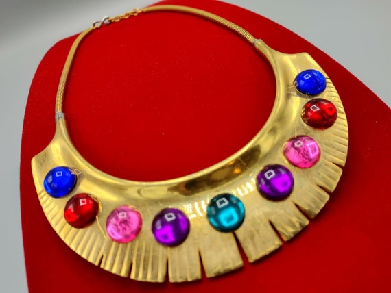 Rare French Vintage Designer Cabochon Bib Necklace - image 2