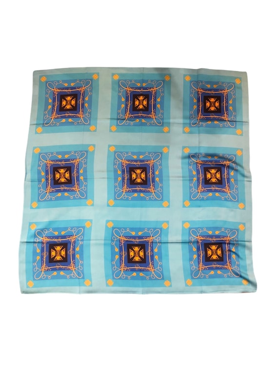 Hand made 100% mulberry silk scarves Blue square geometric 35" x 35" inches