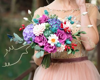 Bridal Flower Bouquet, Artificial Flowers for Bride, Wedding Decoration, Handmade Flowers for wedding