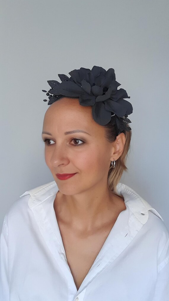 Handmade Large Black Flower Headband - Accessory for Special 