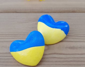 Ukrainian symbol brooches, Ukrainian flag, Blue-yellow brooches, Heart ornament, Heart pin, Unisex blue ornament, Yellow ornament