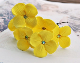 Hairpins , decorative Hairpins , Hairpins for bride, yellow Hairpins , Hairpins with hydrangeas , Bride hairstyle