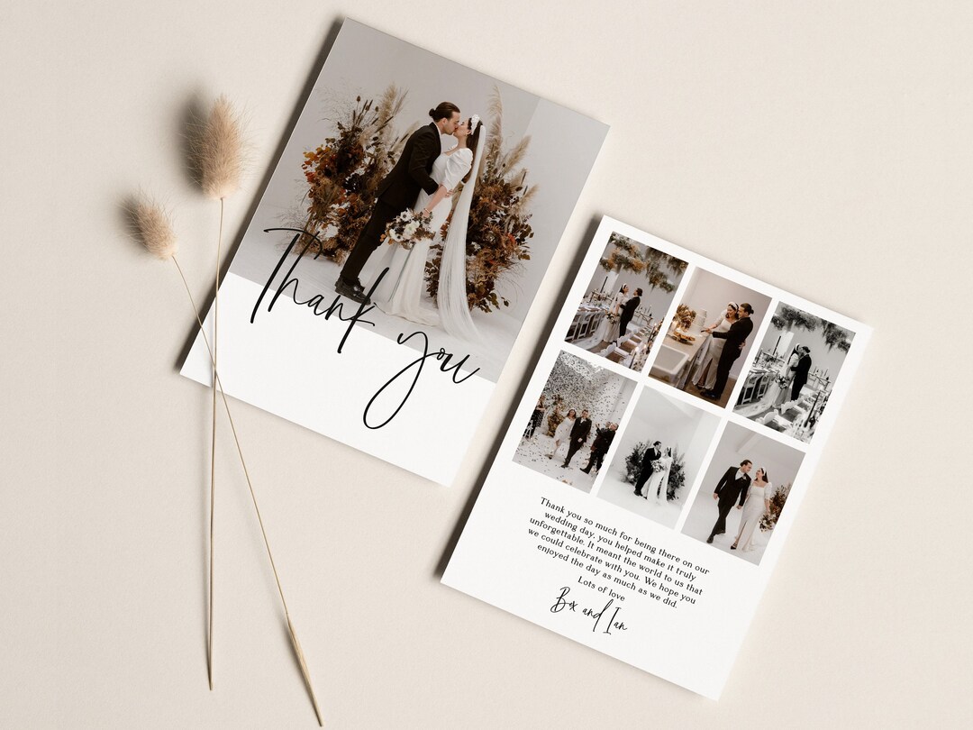 Minimalist Wedding Thank You Card, Custom Photo Card With Custom ...
