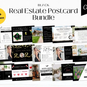 Black Real Estate Postcard Bundle | Realtor Postcard Template | Real Estate Farming | Real Estate Marketing | Real Estate Postcard Canva