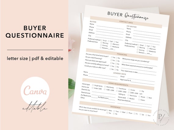 Buyer Questionnaire Real Estate Marketing Real Estate - Etsy