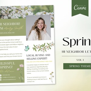 Folleto de Bienes Raíces de Primavera "Hola Vecino" / Carta de Bienes Raíces de Primavera "Hola Vecino" / Carta de Bienes Raíces de Primavera "Agricultura" / Marketing de Bienes Raíces de Primavera