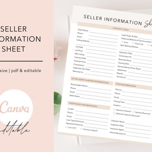 Seller Information Sheet, Real Estate Marketing, Real Estate Questionnaire, Home Seller Questionnaire, Client Lead Intake Form
