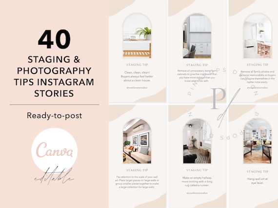 Real Estate Instagram Stories, Staging & Photography Tips (Canva editable)