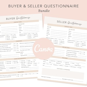 Buyer & Seller Questionnaire Bundle, Buyer Intake Form, Buyer Questionnaire, Client Information Sheet, Lead Intake Form, Onboarding Form