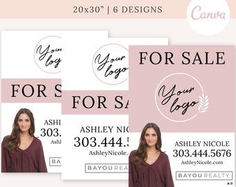 For Sale Sign 20x30 BLUSH, Canva Real Estate For Sale Sign Template, Realtor Yard Sign Template, Canva For Sale Sign Template