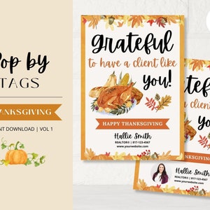 Annonces immobilières de Thanksgiving | Immobilier d'automne Pop automnale par tag | Marketing immobilier | Reconnaissant pour un client comme vous Pop by Tag