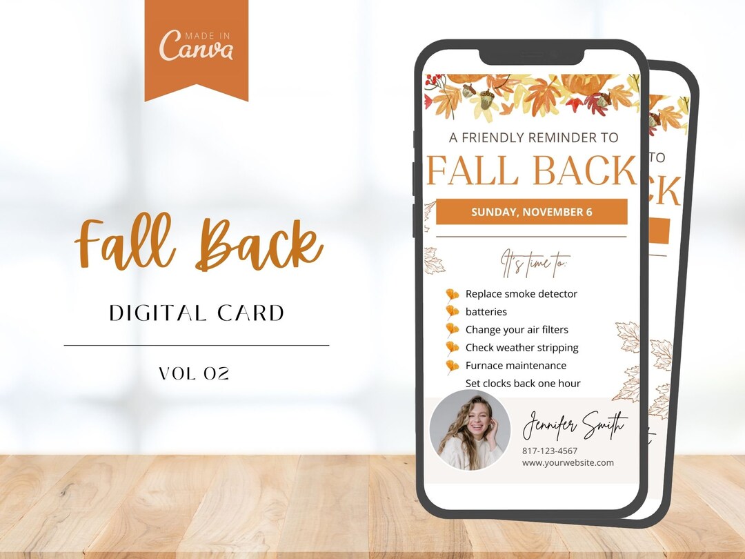 Real Estate Fall Back Digital Card | Time Change Reminder (canva ...