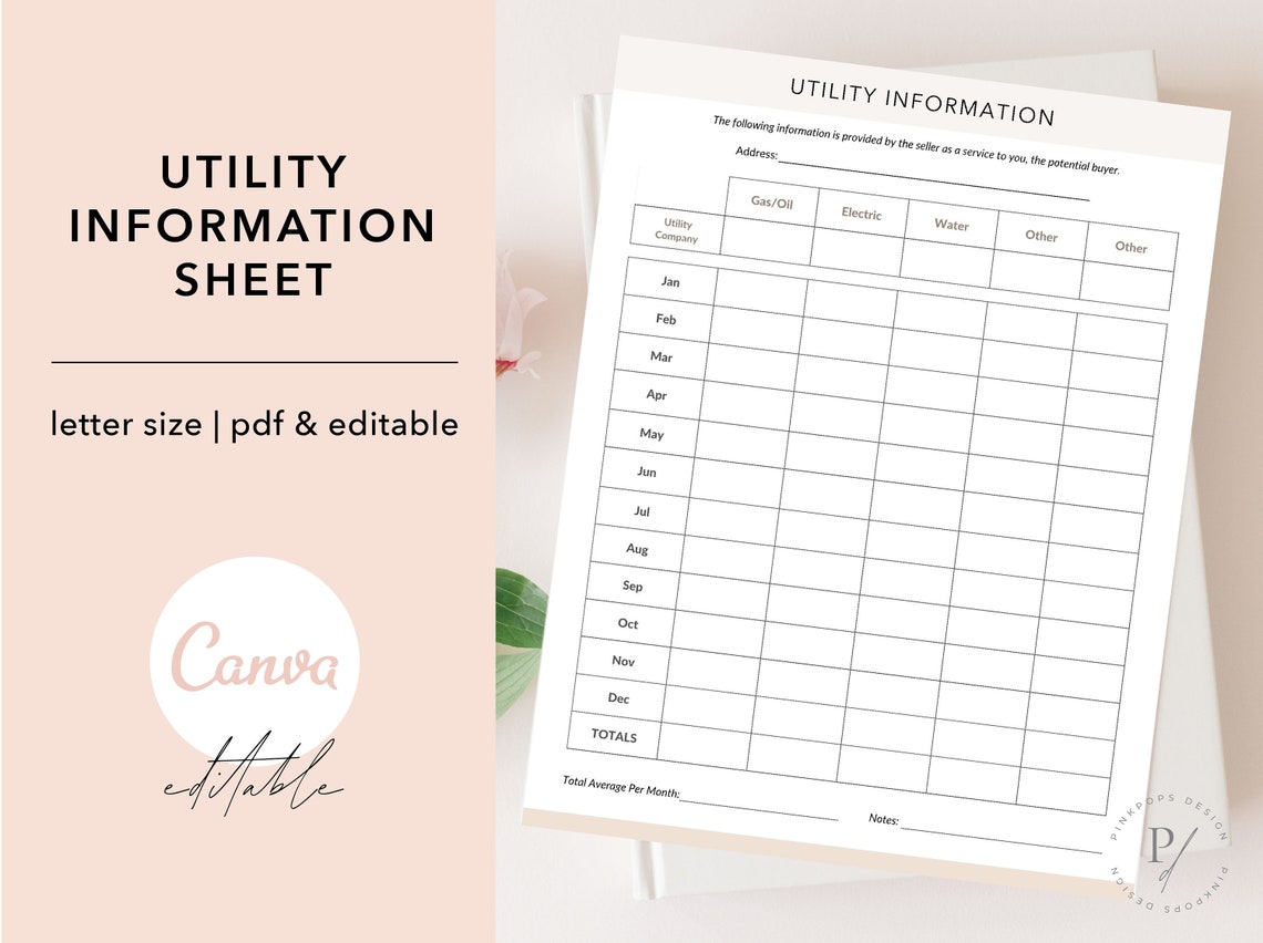 Utility Information Sheet Real Estate Marketing Utility | Etsy