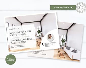 Just Listed Real Estate Postcard Template | Realtor Marketing Mailer (Canva Editable)