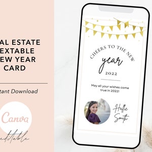 Digital New Year Card, Real Estate New Year Card, Happy New Year, Real Estate Marketing, New Year Marketing, Realtor New Year Textable Card