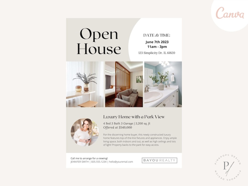 Luxury Open House Flyer Template, Real Estate Marketing (canva Editable ...