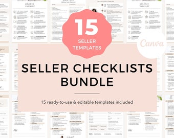 Paquete de listas de verificación para vendedores de bienes raíces y plantillas de marketing (Canva)