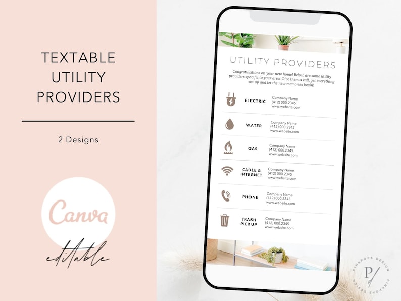Puede incluir: Una lista de verificaci&oacute;n imprimible para nuevos propietarios para hacer un seguimiento de los proveedores de servicios p&uacute;blicos. La lista de verificaci&oacute;n incluye iconos para electricidad, agua, gas, cable e internet, tel&eacute;fono y recogida de basura. El texto de la lista de verificaci&oacute;n dice "Proveedores de servicios p&uacute;blicos" y "&iexcl;Felicitaciones por su nuevo hogar! A continuaci&oacute;n, se muestran algunos proveedores de servicios p&uacute;blicos espec&iacute;ficos de su &aacute;rea. Ll&aacute;melos, configure todo y deje que los nuevos recuerdos comiencen!"