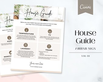 Plaque du guide maison Airbnb, modèle canva modifiable (taille lettre)