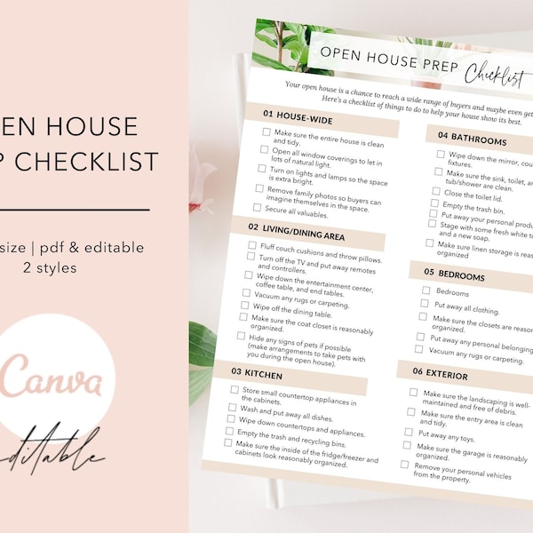 Open House Prep Checklist, Real Estate Marketing, Showing Prep Checklist, Real Estate Checklist, Open House Marketing