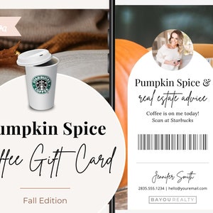 Tarjeta de regalo digital de café de otoño / Consejos sobre calabaza, especias y bienes raíces para mensajes de texto / Marketing inmobiliario de otoño / Otoño / Marketing inmobiliario de Canva