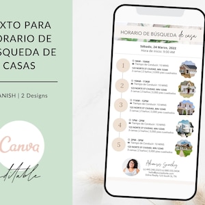 Spanish Textable House Hunting Schedule, Digital Buyer Showing Schedule, Bilingual Real Estate Marketing, House Tour Schedule