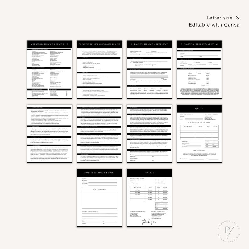 Cleaning Business Form Bundle, Editable Templates (canva) - Etsy