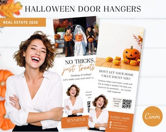 Halloween Real Estate Door Hanger | Halloween Door Hanger | Halloween Real Estate Marketing | Canva Template