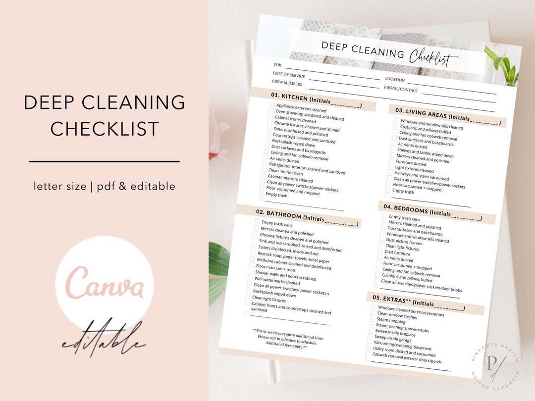 Deep Cleaning Checklist Template, Editable Housekeeping Services (PDF ...