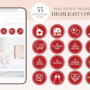 55 Real Estate Instagram Highlights, Red Real Estate Instagram Story, Realtor Instagram Highlight Covers, Real Estate Story Highlights