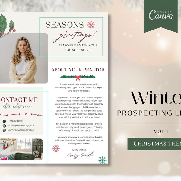 Real Estate Seasons Greetings Winter Letter | Christmas Real Estate Flyer | Realtor Christmas Farming Letter | Real Estate Winter Marketing