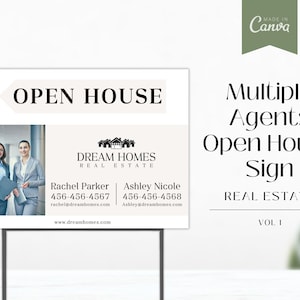 Multiple Agents Open House Sign Template | Real Estate Open House Sign | Open House Yard Sign Template | Canva Open House Sign Template