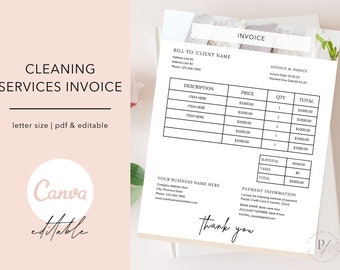 Cleaning Services Invoice Template, Editable in Canva (Digital Download)
