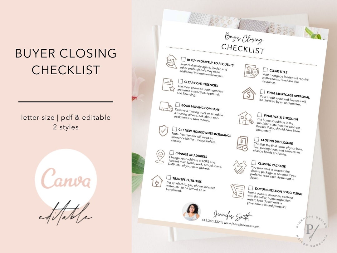 Real Estate Buyer Closing Checklist, Editable PDF Template - Etsy