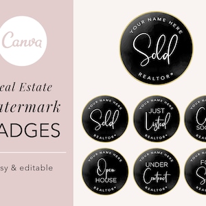 Black & Gold Real Estate Watermarks, Real Estate Badges, Realtor Logo, Sold Watermark, Just Listed Realtor Watermark, Open House Watermark