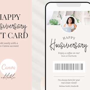 Carte-cadeau texte textuel Happy Housiversary, Happy Housiversary, Marketing immobilier, Carte-cadeau immobilier agricole, Carte-cadeau immobilier café