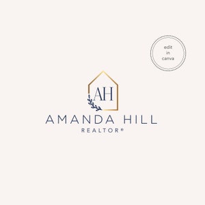Real Estate Logo, Canva Logo Template, Modern Realtor Logo, Rose Gold Real Estate Branding, Interior Design Logo, House Logo