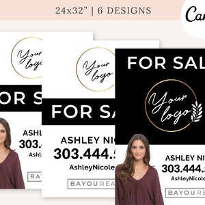 Real Estate For Sale Sign Template, Black, 24x32 (Canva)